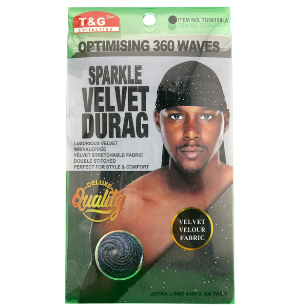 T&G Optimising 360 Waves Sparkle Velvet Durag Item No. TG5835BLA