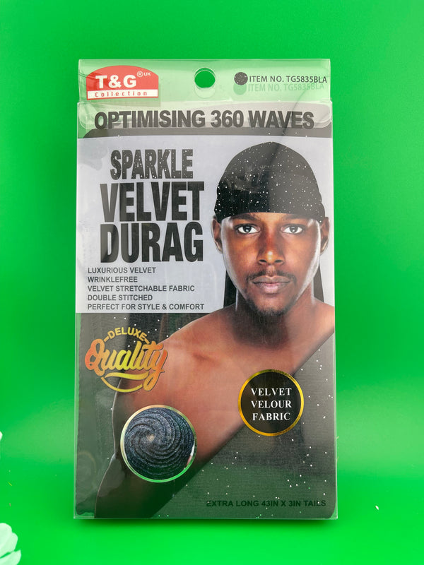 T&G Optimising 360 Waves Sparkle Velvet Durag Item No. TG5835BLA