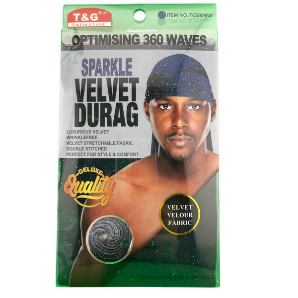 T&G Optimising 360 Waves Sparkle Velvet Durag Blue Item No. TG5804NV