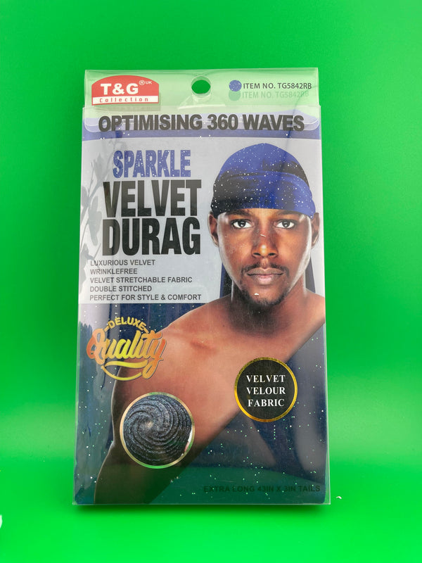 T&G Optimising 360 Waves Sparkle Velvet Durag Navy Blue Item No. TG5842RB