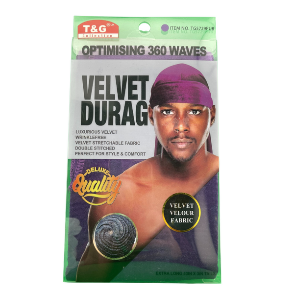 T&G Optimising 360 Waves Sparkle Velvet Durag Purple Item No. TG5866PUR