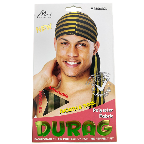 Murry Smooth & Thick Durag (Black + Golden) Lines Pattern