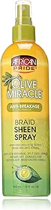 AFRICAN PRIDE - OLIVE MIRACLE BRAID SHEEN SPRAYM- ANTI-BREAKAGE FORMULA - 12Oz