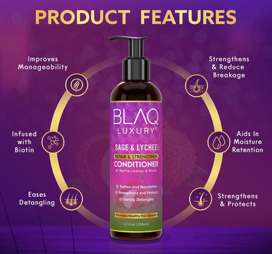 BLAQ & LUXURY - REPAIR & STRENGTH SHAMPOO with NETTLE LEAVES & BIOTIN - 12Oz