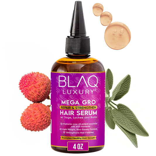 BLAQ LUXURY - REPAIR & STRENGTHEN MEGA GRO HAIR SERUM with SAGE, LYCHEE & BIOTIN - 43Oz