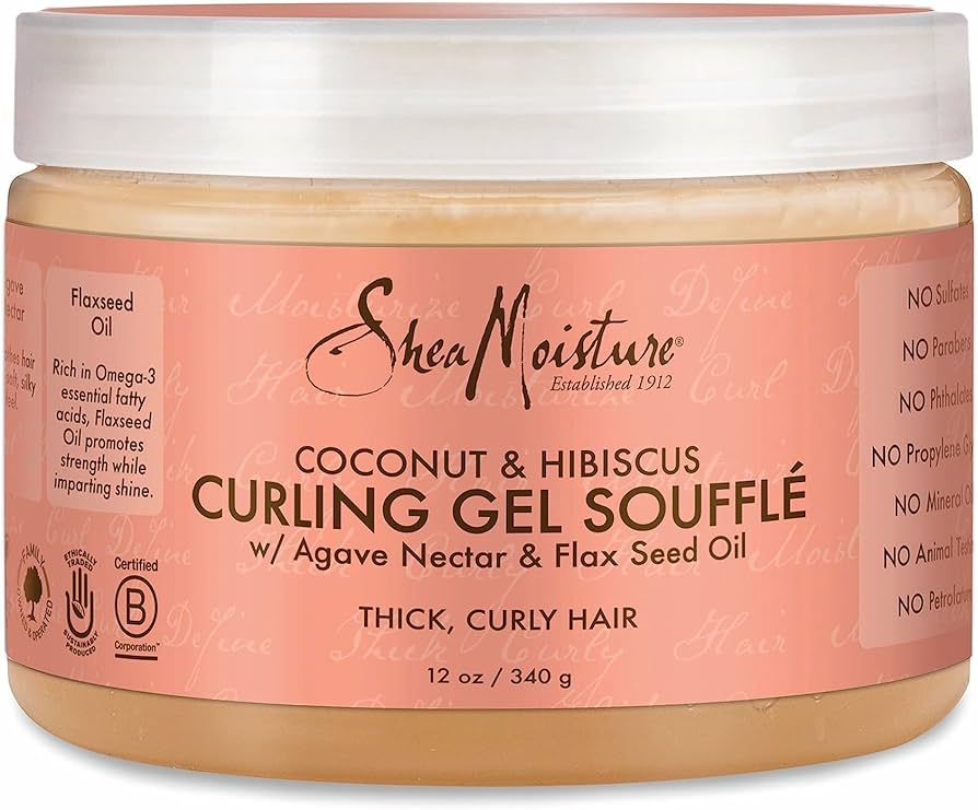 SHEA MOISTURE - CURLING GEL SOUFFLE with COONUT, HIBISCUS, AGAVE NECTAR & FLAXSEED OIL - 12Oz