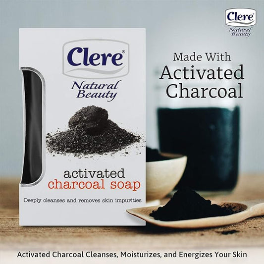 Clere Activated Charcoal Soap – Detoxifying and Moisturizing Bar Soap With Shea Butter for Dry Skin and Removing Skin Impurities – Simple Skincare Routine