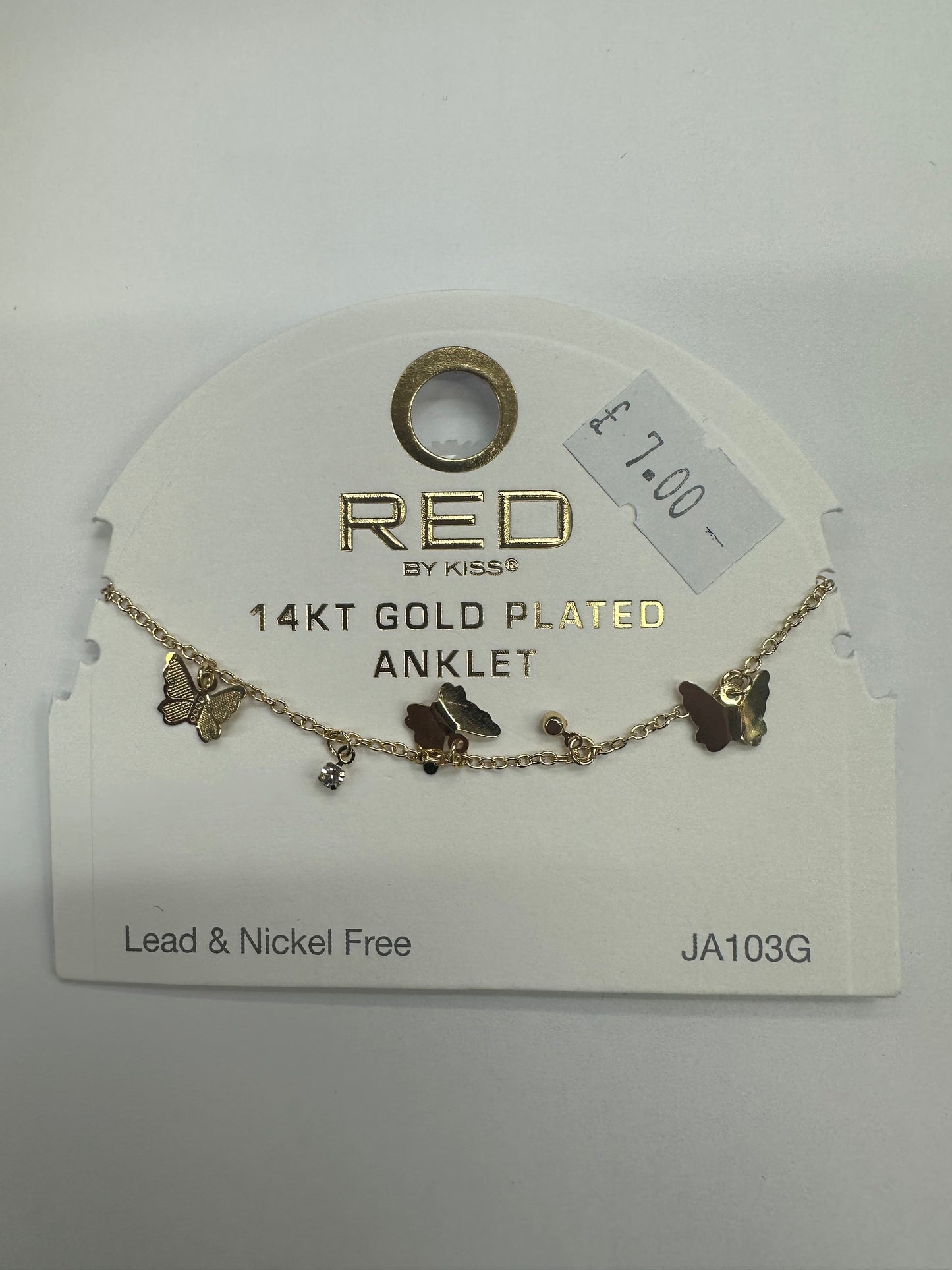 RED BY KISS - 14KT GOLD PLATED ANKLET - LEAD & NICKEL FREE