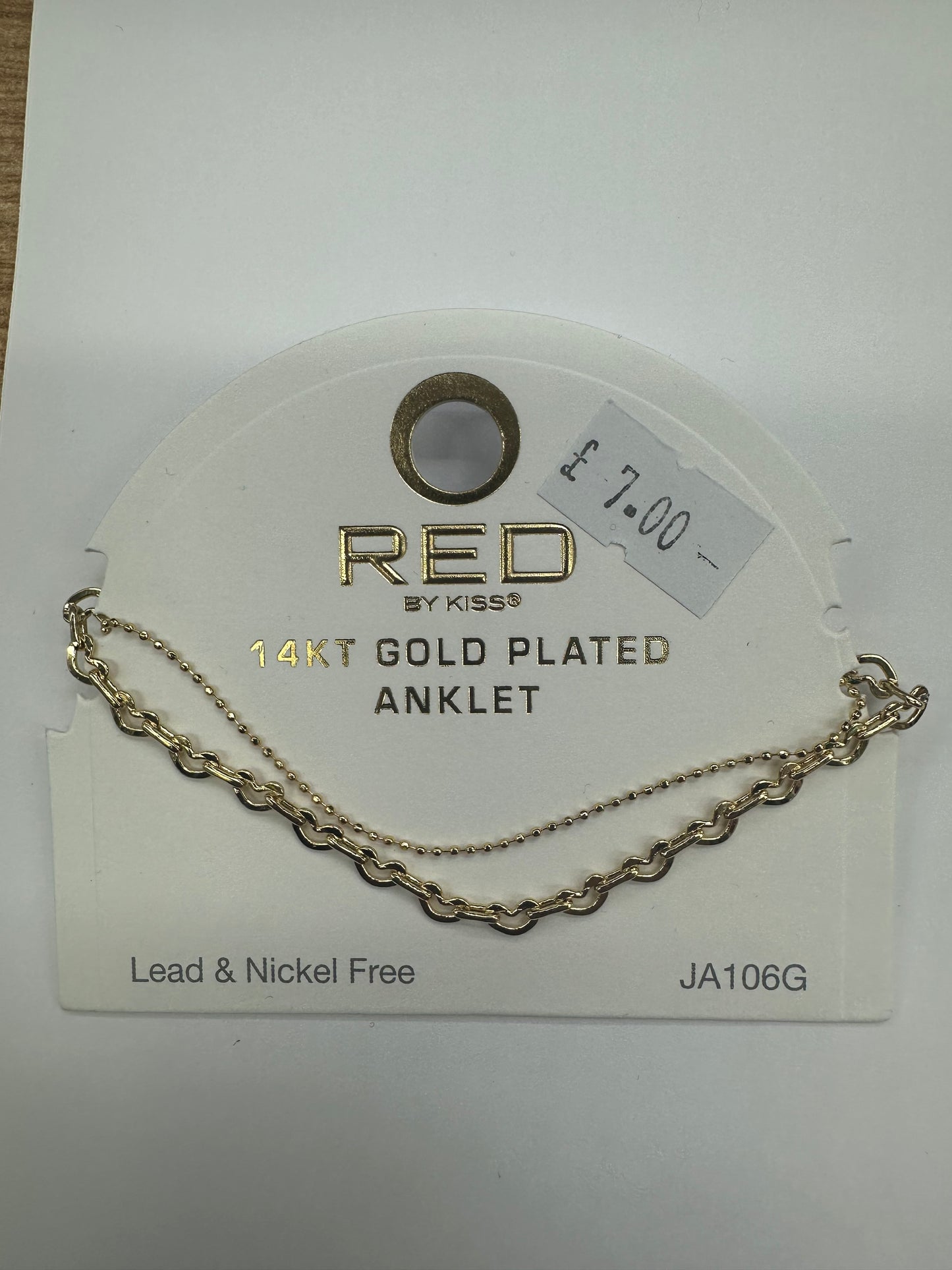 RED BY KISS - 14KT GOLD PLATED ANKLET - LEAD & NICKEL FREE