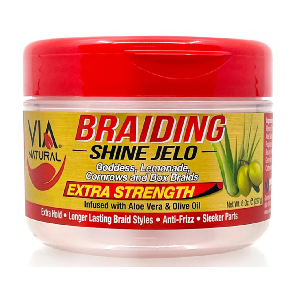 VIA NATURAL - BRAIDING SHINE - EXTRA STRENGTH with ALOE VERA & OLIVE OIL - 8Oz