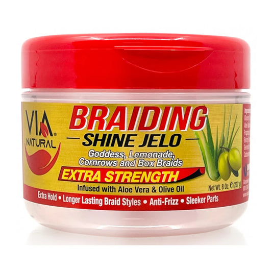 VIA NATURAL - BRAIDING SHINE - EXTRA STRENGTH with ALOE VERA & OLIVE OIL - 8Oz