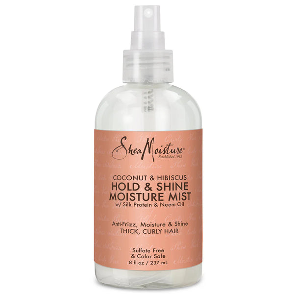 SHEA MOISTURE - HOLD & SHINE MOISTURE MIST with COCONUT, HIBISCUS, SILK PROTEIN & NEEM OIL - 8Oz