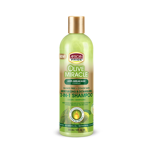 AFRICAN PRIDE - MOISTURIZING & DETANGLING 2 in 1 SHAMPOO with OLIVE & ANTI-BREAKAGE FORMULA - 12oZ