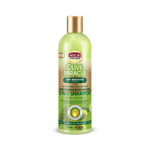 AFRICAN PRIDE - MOISTURIZING & DETANGLING 2 in 1 SHAMPOO with OLIVE & ANTI-BREAKAGE FORMULA - 12oZ