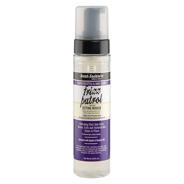 AUNT JACKIE'S - Frizz Patrol Anti-Poof Setting Mousse for Natural Hair , Curls , Coils & Waves - 8.5oz