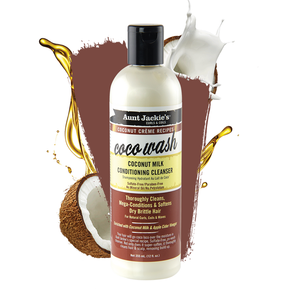 AUNT JACKIE'S - Coco Wash Coconut Milk Conditioning Cleanser for Natural Curls, Coils & Waves - 12oz