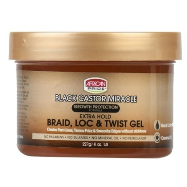 AFRICAN PRIDE - EXTRA HOLD BRAID , LOC & TWIST GEL with PROTECTION FORMULA & BLACK CASTOR MIRACLE - 8oZ