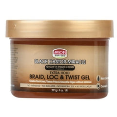 AFRICAN PRIDE - EXTRA HOLD BRAID , LOC & TWIST GEL with PROTECTION FORMULA & BLACK CASTOR MIRACLE - 8oZ